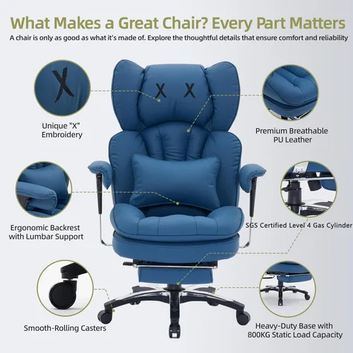Vista 5 de Efomao Silla de oficina grande y alta con reposapiés, silla de computadora de respaldo alto con reposabrazos ajustables, silla de oficina ejecutiva
