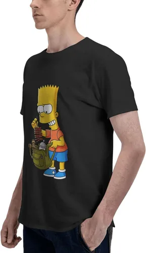 Vista 6 de The Simpsons Camisa cómoda de manga corta para hombre con cuello redondo de algodón de moda camiseta negra