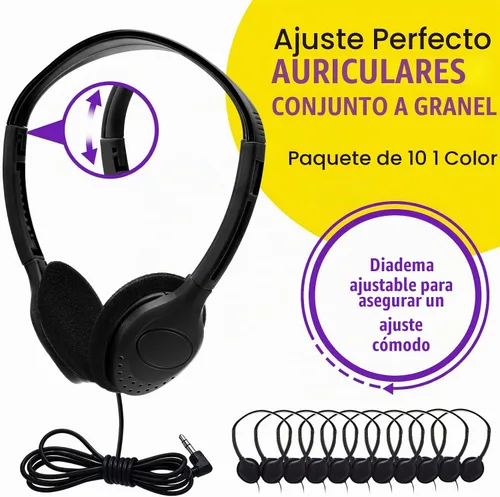 Vista 2 de Yunsailing Paquete de 10 auriculares con cable sobre la oreja a granel para estudiantes de aula escolar, diadema ajustable con conector de 0.138 in