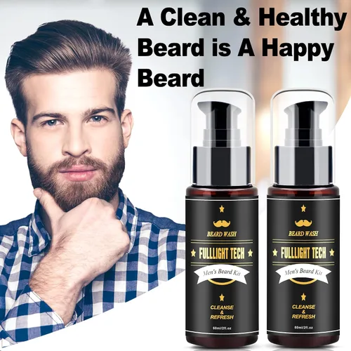 Vista 7 de FULLLIGHT TECH Kit de cuidado de barba para hombre, 2 unidades, champú de aceite de argán y aceites de jojoba, extracto de romero para un