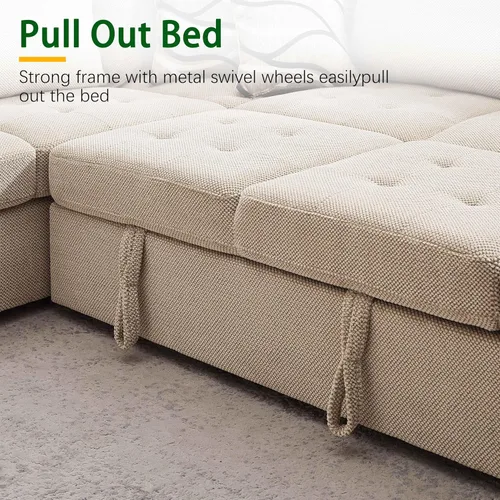 Vista 7 de THSUPER Sofá cama seccional de 123 pulgadas con cama extraíble, 6 plazas en forma de U de gran tamaño, sofás seccionales con diván de almacenamiento