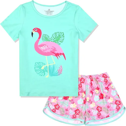 Vista 11 de QPANCY Pijamas de verano para niñas, conjuntos de pijamas de manga corta para dormir de verano