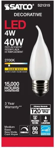 Vista 5 de Satco S21315 - Bombilla LED CA10 4W 927 esmerilada E26, 120 V, paquete de 6