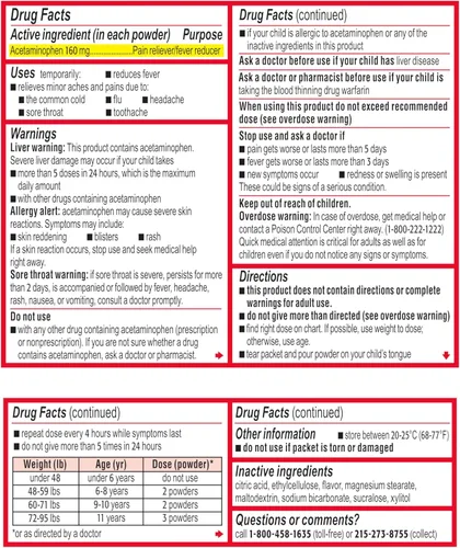 Vista 9 de Tylenol para niños en polvo con 160 miligramos de acetaminofeno, alivia el dolor y reduce la fiebre, paquetes de disolución para aliviar