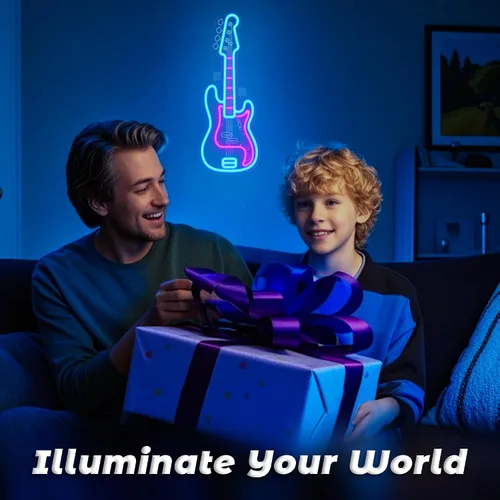 Vista 8 de CoolGift Mart Letrero de neón de guitarra bajo, luz LED regulable de guitarra bajo para decoración de habitación con alimentación USB, decoraciones
