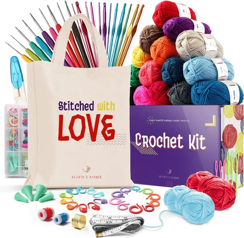 Vista 10 de Hearth & Harbor Kit de Ganchillo de 43 Piezas para Principiantes Adultos y Niños, Conjunto Pequeño con 9 Ganchos, 55 Yardas de Hilo Kit