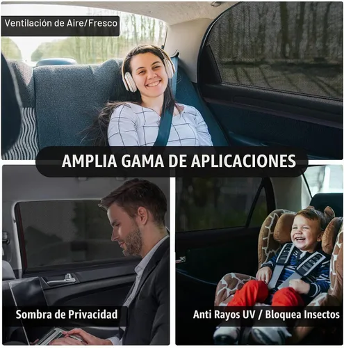 Vista 3 de Paquete de 2 cubiertas de malla para ventana de automóvil de 34" a 43", protector solar de pantalla de ventana lateral para automóvil para camping