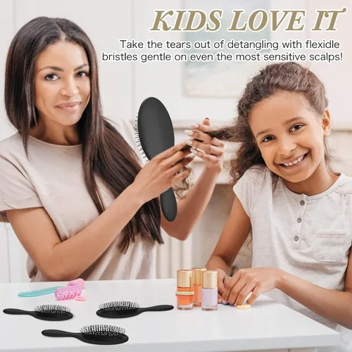 Vista 3 de Nuenen 6 piezas de cepillo desenredante húmedo para cabello seco, cepillo desenredante con cerdas suaves para mujeres, hombres, niñas y niños (negro)