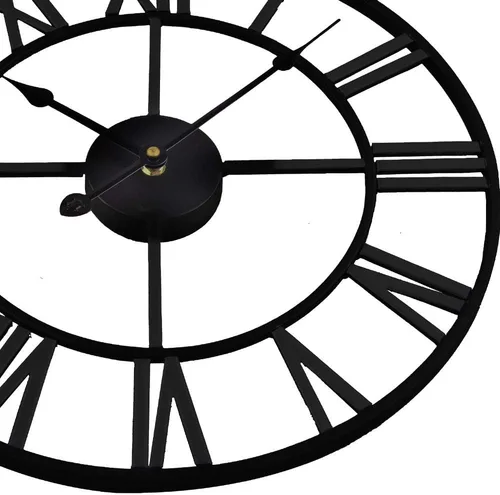 Vista 5 de Timelike Reloj de pared romano grande, estilo rústico, vintage, de metal, reloj de pared grande de gran tamaño, para el hogar, sala de estar Negro