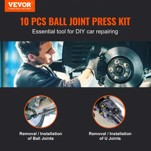 Vista 2 de VEVOR Kit de prensa de rótula, juego de herramientas de 10 piezas, herramientas de C-Press para quitar e instalar rótulas, para la mayoría de coches