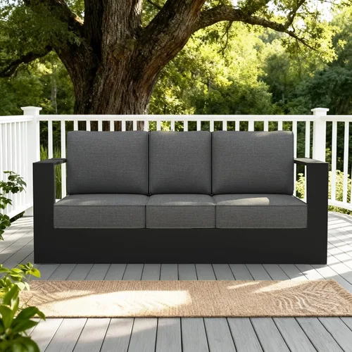 Vista 12 de LayinSun - Juego de muebles de exterior de aluminio de gran tamaño de 5 piezas con mesa auxiliar Negro/Gris oscuro