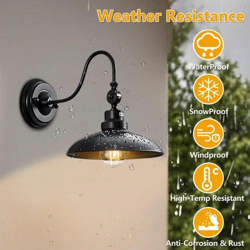 Vista 3 de Luces de pared para exteriores, color negro mate, cuello de cisne, luz de granero de 9.8 pulgadas, ángulo ajustable, impermeable, lámparas de pared