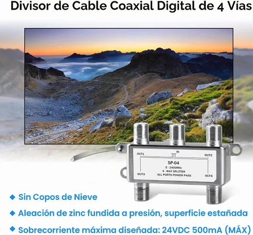 Vista 4 de NEWCARE Divisor de cable coaxial digital de 4 vías 5-2400 MHz, compatible