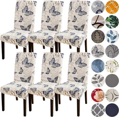 Vista 28 de HZDHCLH Juego de 4 fundas para sillas de comedor color burdeos, fundas elásticas de elastano para sillas Parsons, paquete de 4, fundas de asiento