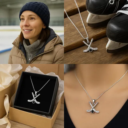 Vista 2 de Infinity Collection - Collar con dije de hockey, joyería de hockey sobre hielo para jugadores, madres y fanáticos