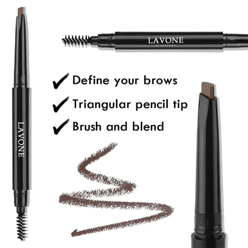 Vista 2 de LAVONE Kit de lápiz de sello para cejas, kit de maquillaje triple con lápiz de ceja impermeable, delineador, pomada de cejas y cepillo de cejas