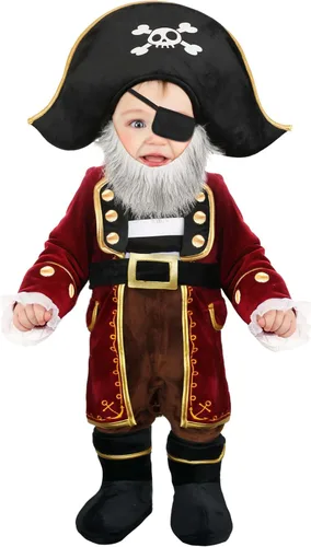 Vista 3 de Encantador disfraz infantil de capitán de pirata, incluye diadema, chaqueta, pantalones, botines