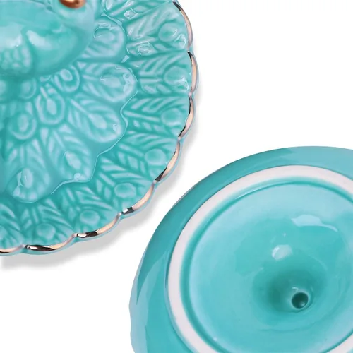 Vista 6 de Soporte para anillos de pavo real azul, bandeja de joyería, collar, pulsera, organizador de cerámica, regalo de cumpleaños para novia, plato de 4.5