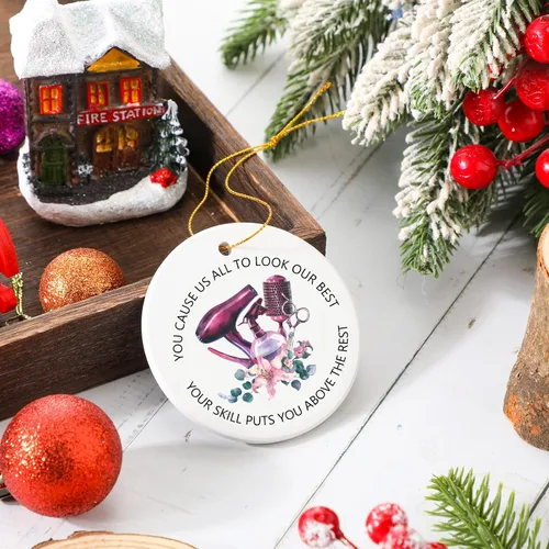 Vista 3 de Patelai Adorno de Peluquero de Navidad de Cerámica Colgante Regalo para Estilista de Cabello Adorno de Placa de Peluquero Recuerdo Navideño