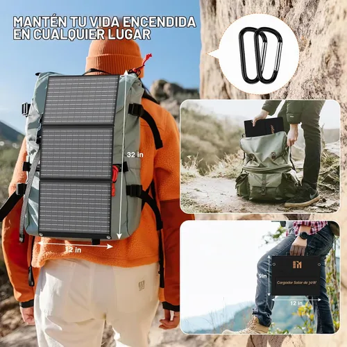 Vista 7 de Cargador solar portátil de 30 W, panel solar plegable con USB C y USB A 18 V MC4 DC para camping, mochilero, viajes, carga rápida para iPhone, LG