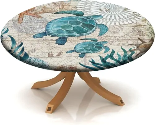 Vista 129 de Mantel redondo ajustable con borde elástico floral azul, mantel con borde elástico de estilo floral pastoral, almohadilla de mesa de poliéster
