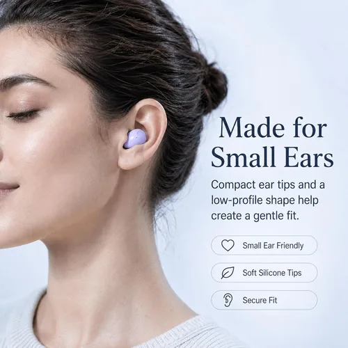 Vista 4 de Auriculares Bluetooth invisibles para orejas pequeñas, auriculares inalámbricos discretos, morado, funda de carga con pantalla LED inteligente