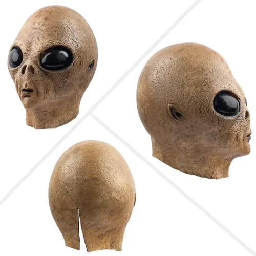 Vista 4 de AQKILO Máscara de alienígena de látex biológico extraterrestre de cabeza completa, máscaras realistas para Halloween, carnaval, fiesta de disfraces