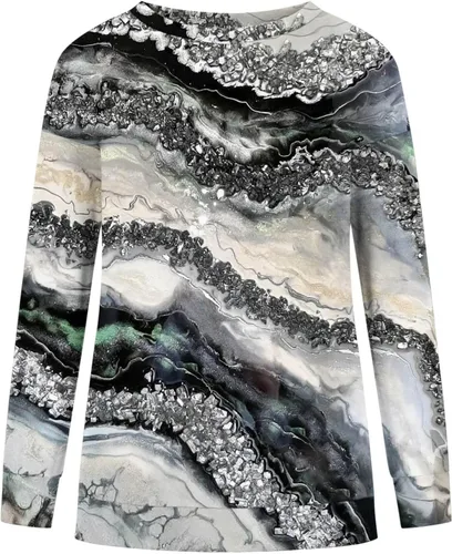 Vista 3 de Yesunpxs Camisas de manga larga para mujer, cuello redondo, casual, moderna, holgada, blusa estampada, suéter