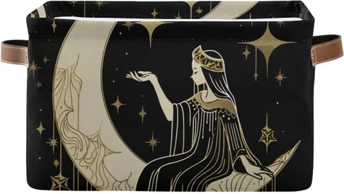 Vista 10 de Cesta de almacenamiento, astrología mística, símbolo oculto alrededor de la luna, lona duradera, plegable, caja de juguetes, contenedor organizador