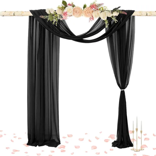 Vista 6 de FUHSY Tela drapeada para arco de boda de 29 x 20 pies, 1 panel negro para arco de boda, cortinas transparentes para telón de fondo, cortinas de tela