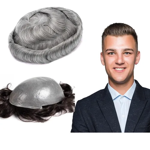 Vista 30 de GEXWORLDWIDE GEX 62 colores tupé para hombres 0.002 in piel ultra fina V-loop 8x10 pulgadas cabello humano conjunto gris densidad densidad densidad