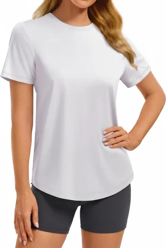 Vista 34 de PINSPARK Camisetas básicas de entrenamiento suaves para mujer, de manga Azul oscuro