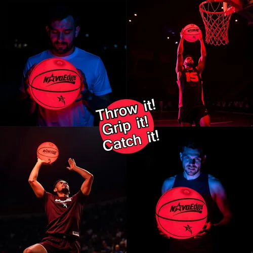Vista 3 de Balón de baloncesto que brilla en la oscuridad Balón con luz LED recargable por USB-C Tamaño oficial 7 para adolescentes y adultos para niños