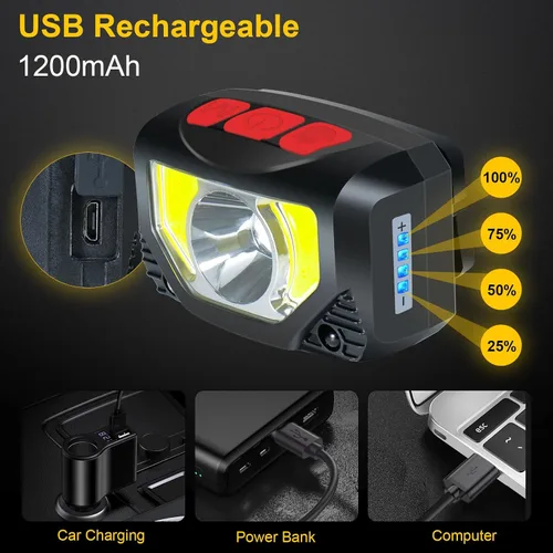 Vista 8 de Linterna frontal LED recargable, paquete de 3 linternas con sensor de movimiento para acampar al aire libre, ciclismo, correr, pesca