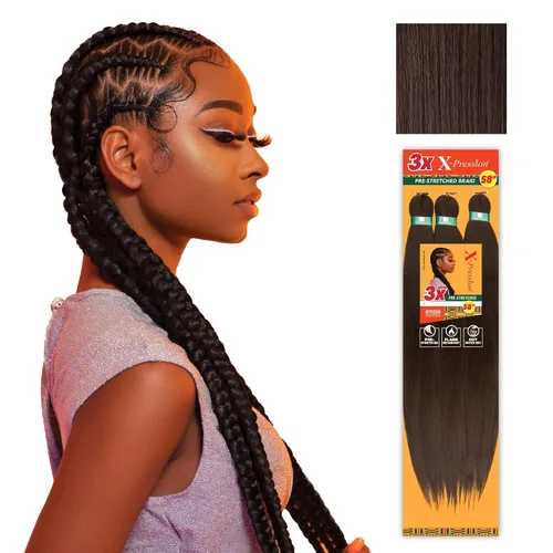 Vista 60 de Sensationnel X-Pression - Trenzas sintéticas prestiradas, 3 unidades, 58 pulgadas, negro azabache 1 Cabello trenzado, Kanekalon, ignífugo