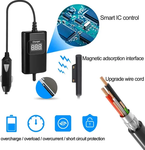 Vista 4 de Surface Pro - Cargador de coche para laptop de 65 W, 15 V, 4.5 A, cargador de coche de superficie compatible con Surface Pro 9/8/7/6/5/4/3 Surface