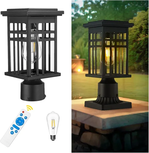 Vista 8 de zeyu Iluminación moderna para exteriores de anochecer a amanecer, luminaria de poste pequeña de 12.2 pulgadas con sensor de fotocélula, lámpara