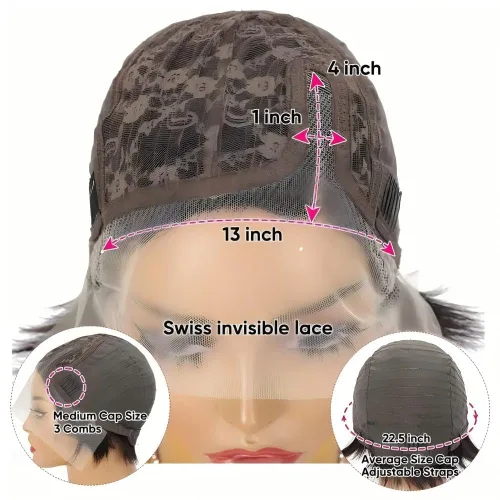 Vista 5 de Peluca de cabello humano corto con encaje frontal para mujeres negras, peluca de corte Pixie, peluca de encaje previamente despuntada en T