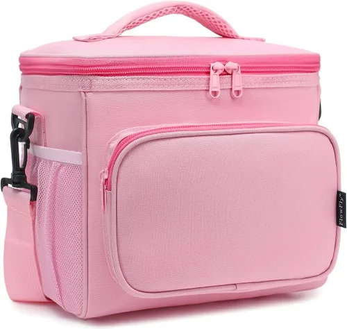 Vista 19 de FlowFly - Lonchera reutilizable con aislante para adultos, grande, para mujeres y hombres, con correa ajustable para el hombro, bolsillo frontal