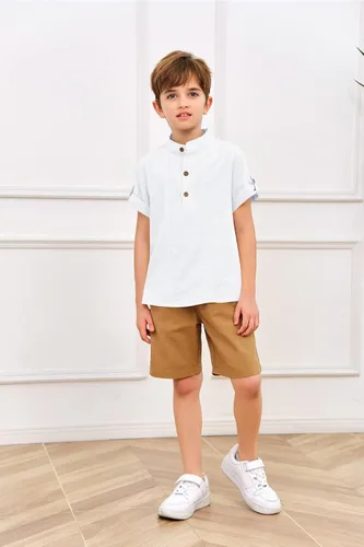 Vista 7 de Camisa Henley de manga corta con botones para niños pequeños