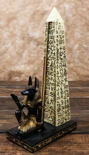 Vista 8 de Ebros Gift Tema egipcio Anubis Chacal Perro Deidad Arrodillado por pilar de obelisco jeroglífico Quemador de incienso Escultura Estatuilla de resina