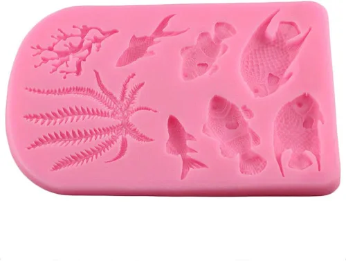 Vista 6 de Molde de silicona de algas marinas de pescado para cupcakes de coral de mar, moldes de chocolate, bricolaje para tartas, frontera, fondant
