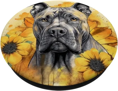 Vista 2 de Presa Canario PopSockets PopSockets Estándar PopGrip Acuarela Perro Girasol
