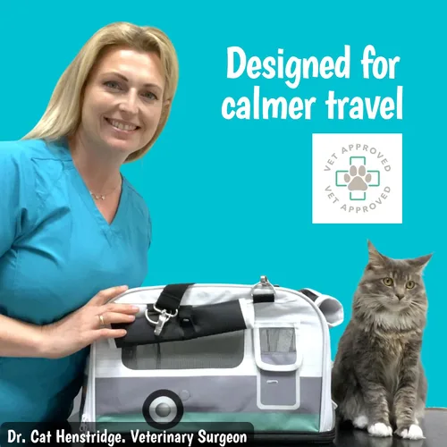 Vista 2 de Kittyrama Transportador para gatos aprobado por aerolíneas de lados suaves con escondite expandible Cremalleras autobloqueantes SBS a prueba