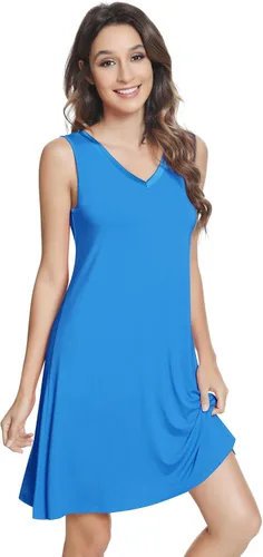 Vista 16 de NACHILA Nightgowns for Women-Viscose Made from Bamboo V Neck Nightshirts Verde Aqua