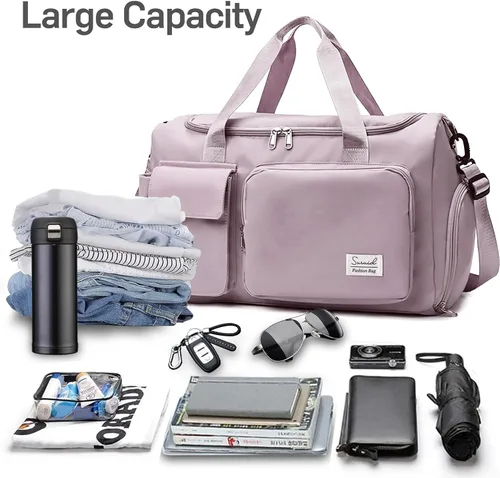 Vista 4 de Suruid Bolsa de gimnasio deportiva con compartimento para zapatos, bolsa de viaje con bolsillo separado seco y húmedo para hombres y mujeres, bolsa
