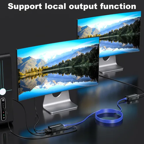 Vista 5 de PWAYTEK Extensor Ethernet USB KVM HDMI sobre Cat5e/Cat6/Cat7/Cat8-164ft Transmisión de largo alcance, claridad de 1080p@60Hz, bucle 3D HD, POC