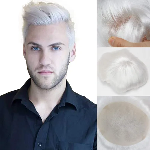Vista 19 de Voloria Swiss Full Lace Toupee Europeo Real Cabello Humano Reemplazo para Hombres Hairpiece #18 Rubio Ceniza Marrón