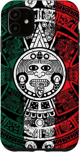 Vista 8 de Funda para iPhone 17 con calendario maya azteca con diseño de piedra solar envejecida de la bandera de México