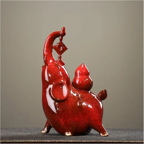 Vista 5 de NYKK Escultura de estatua china de feng shui, cerámica creativa, muebles de elefante auspicioso, sala de estar, estudio, entrada, gabinete